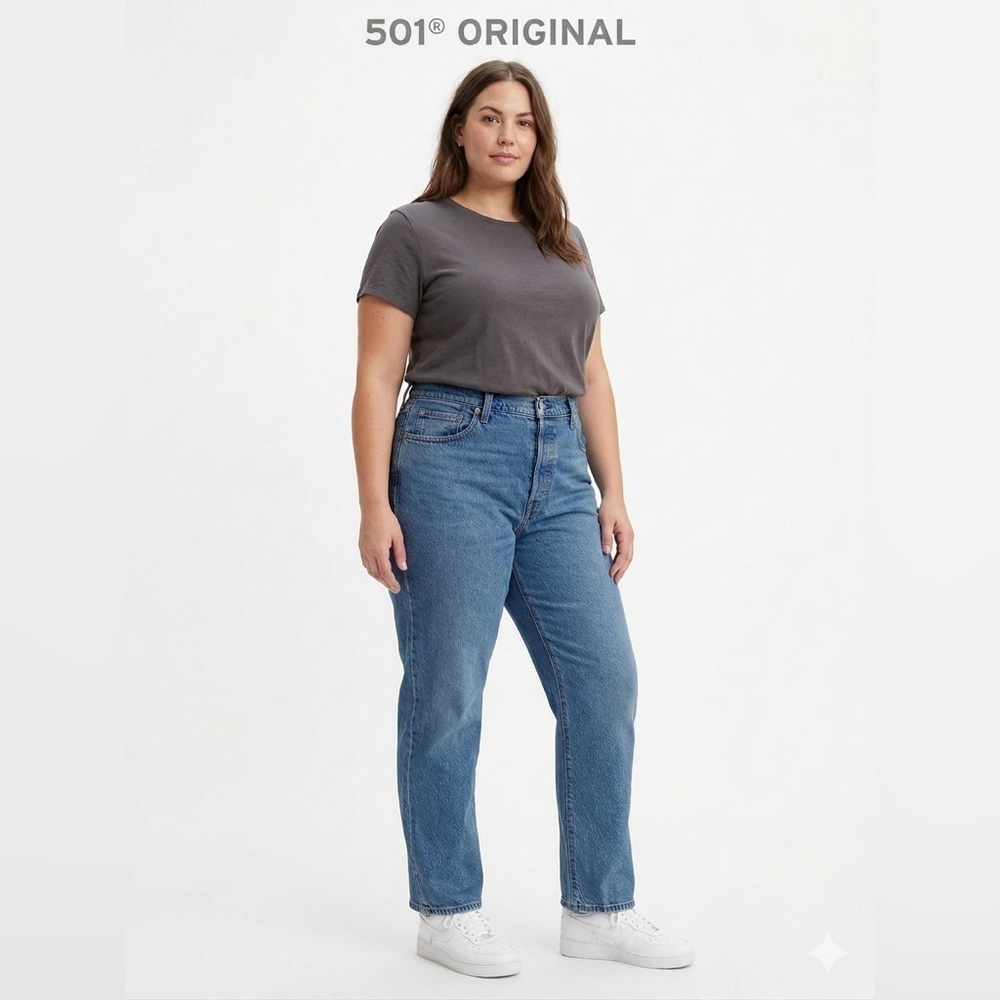 Levi's 501 Original Fit Jeans Plus Size 22W M Light Wash High Rise Button Fly